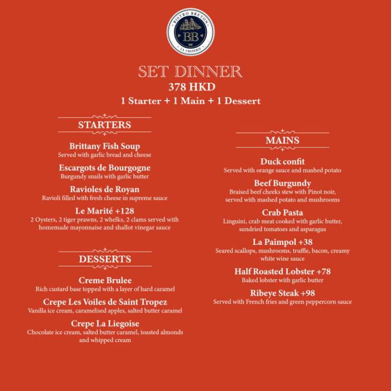 Menu - BISTRO BRETON - Dinner Set & Menu